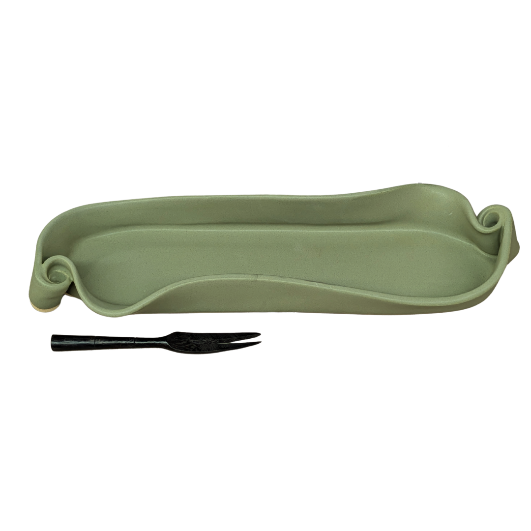 Hilborn Pottery Olive Dish with Fork - Dusty Sage