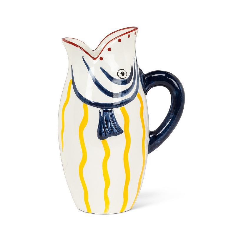 Abbott Yellow Striped Fish Jug 11"