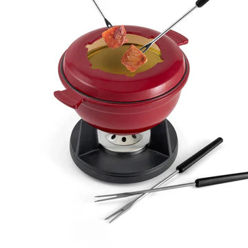 Swissmar Cast Iron Fondue Set -  Lucerne Cherry Red (10pcs)