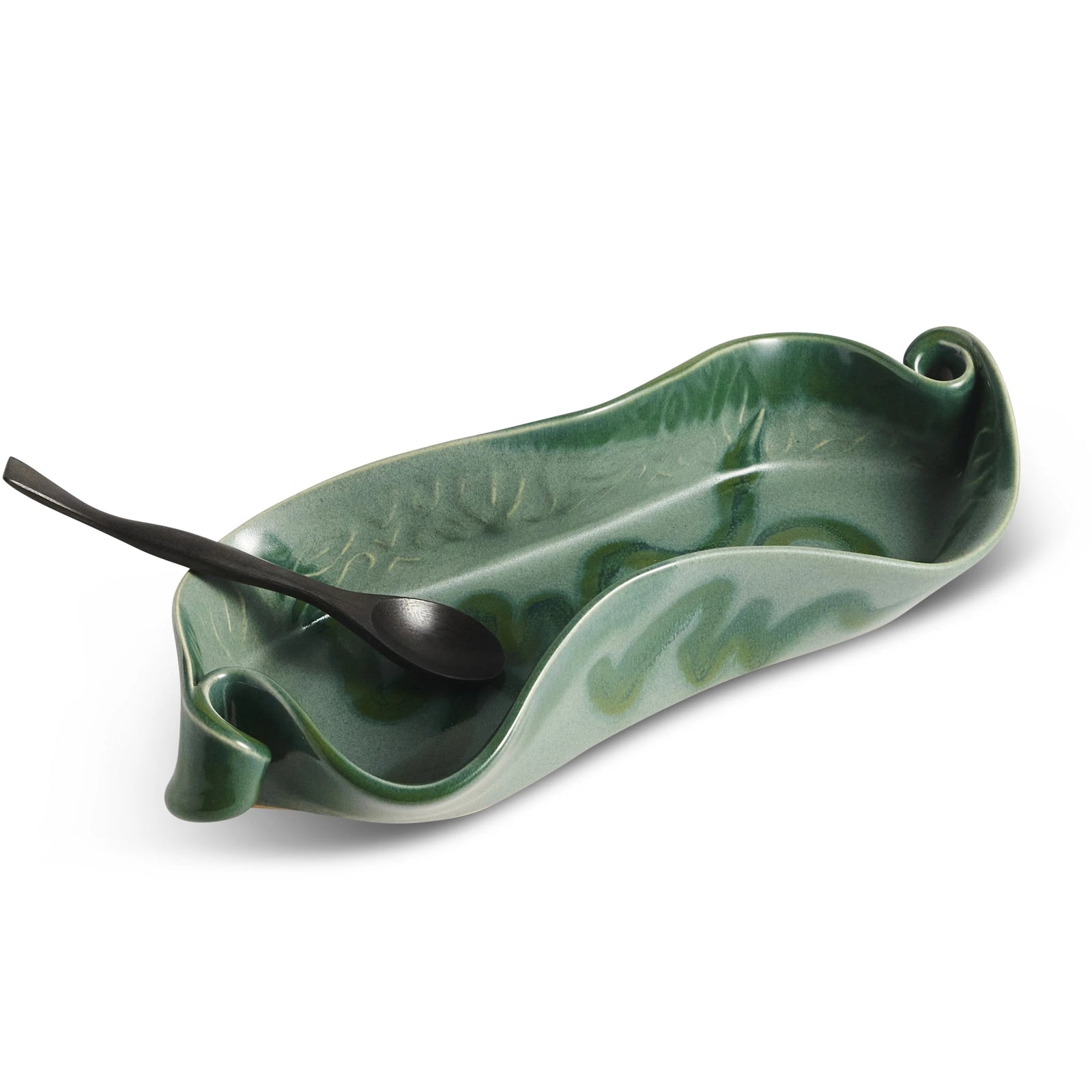 Hilborn Pottery Asparagus Dish with Spoon - Green