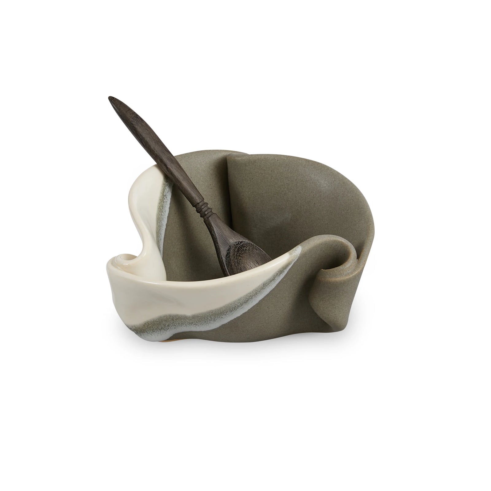 Hilborn Pottery Mustard Pot w/Spoon - Grey & White