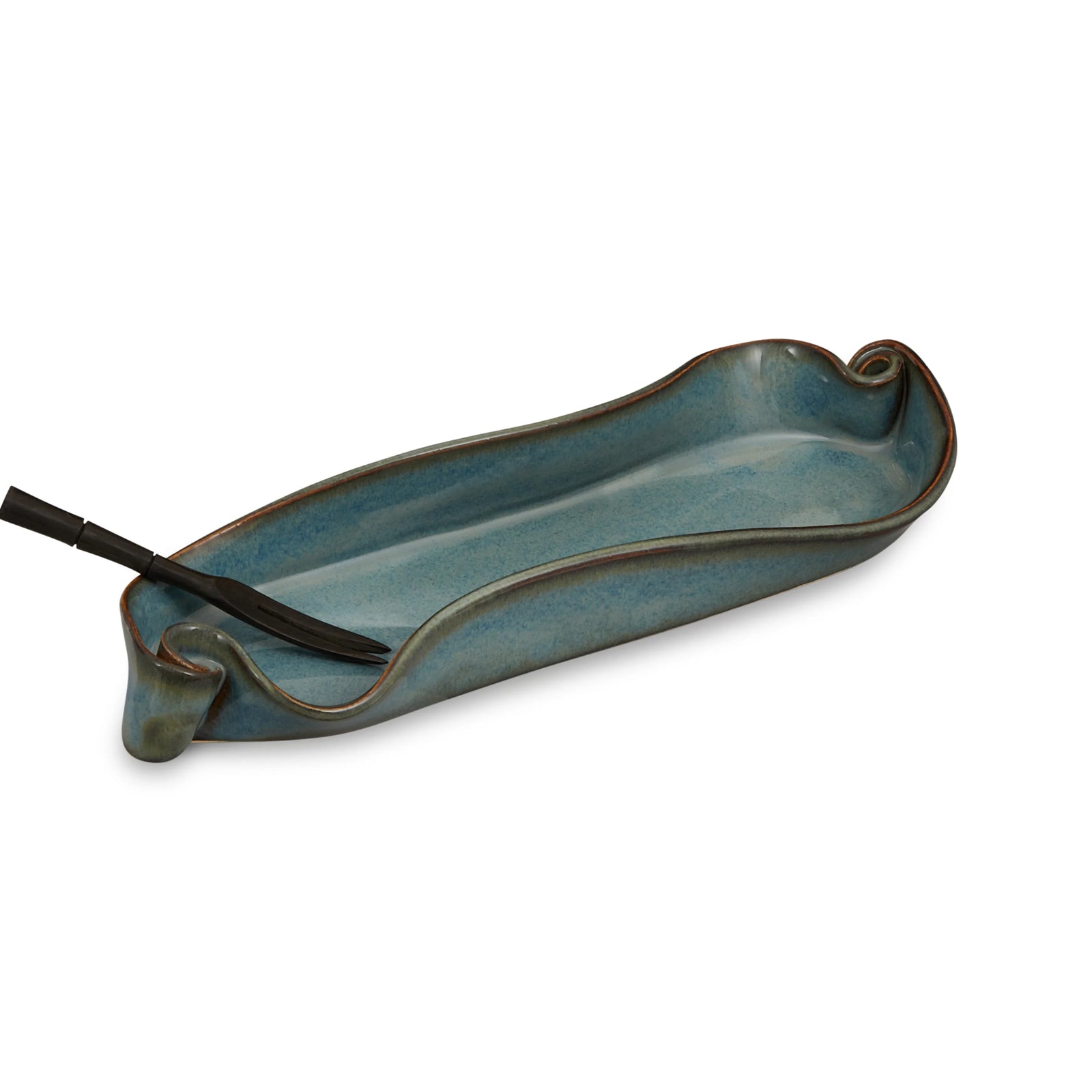 Hilborn Pottery Olive Dish w/Fork - Medley Sable Edging