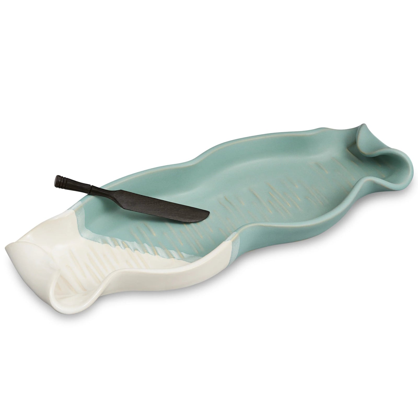 Hilborn Pottery Baguette Tray with Knife - Robin's Egg