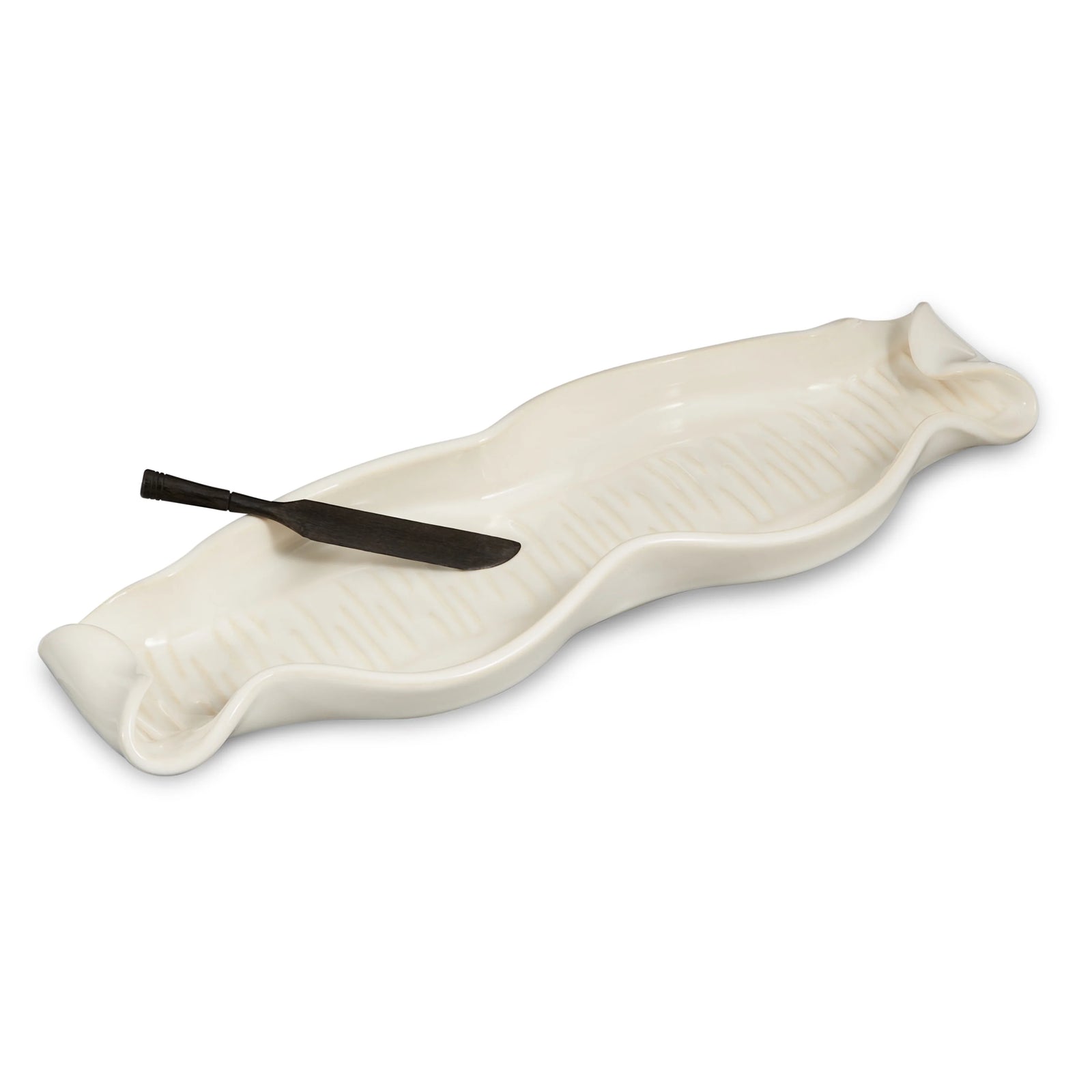 Hilborn Pottery Baguette Tray w/Knife - Simply White