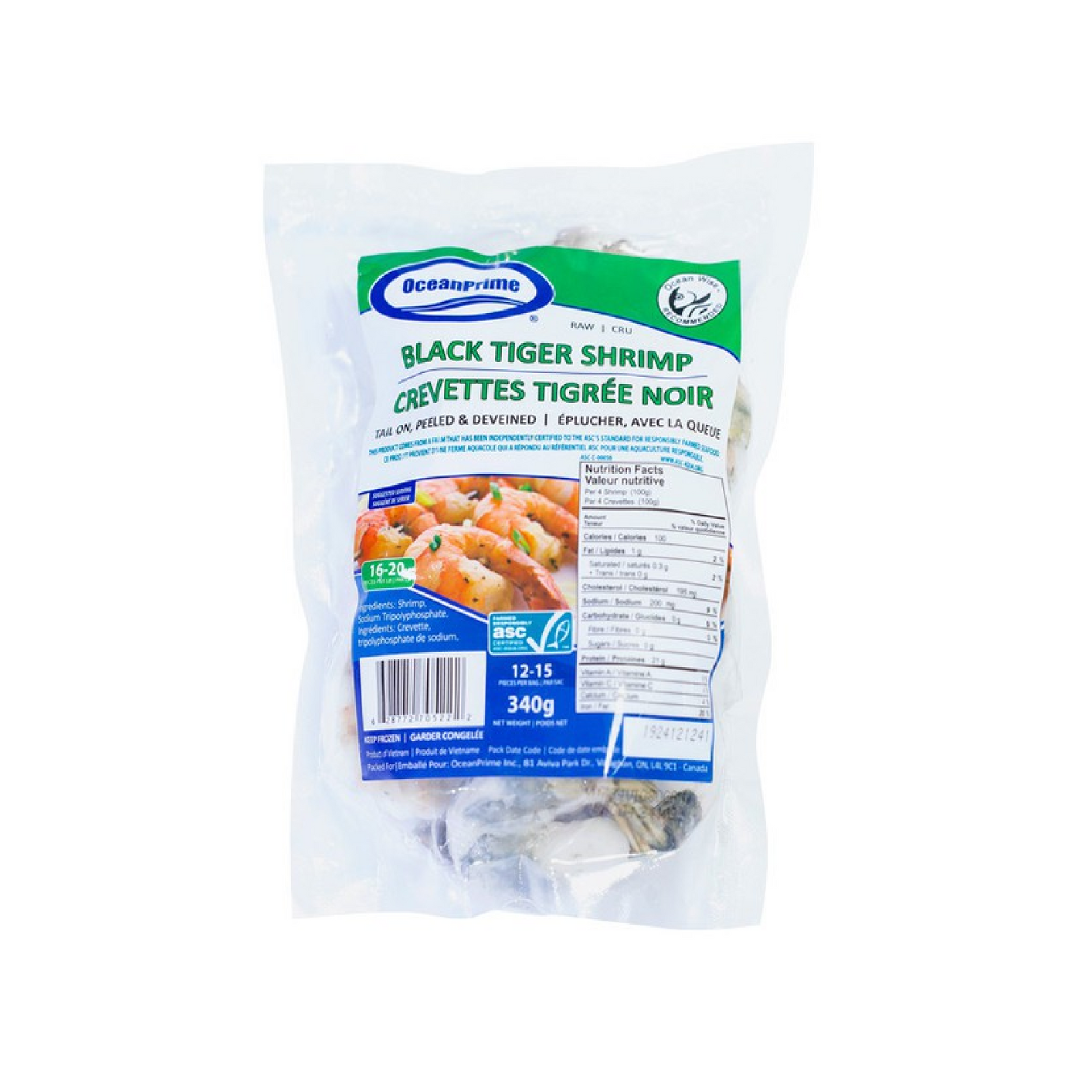 Oceanprime Black Tiger Shrimp 454g 16-20 Count