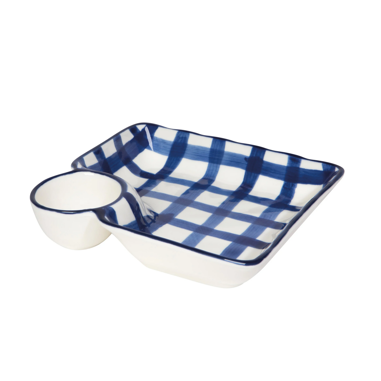 Danica Dip & Dish Plate - White & Blue Grid