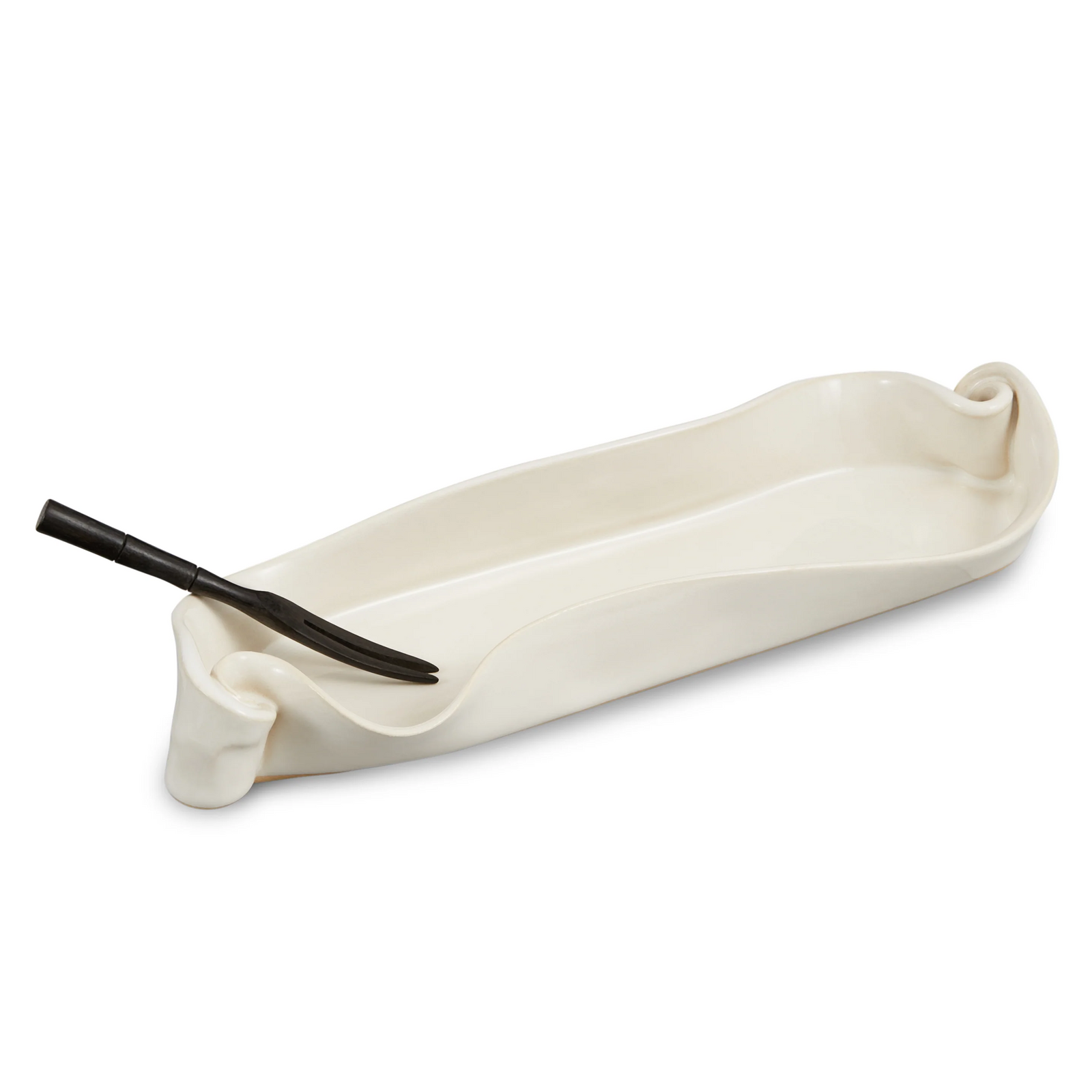 Hilborn Pottery Olive Dish w/Fork - Simply White