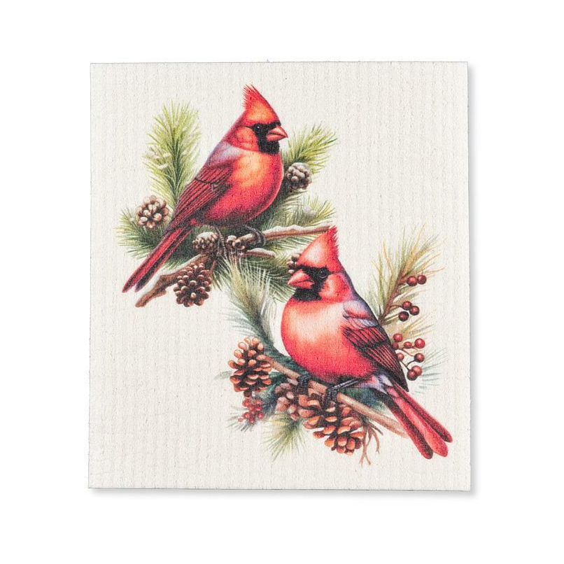 Abbott Cardinals & Pinecones Swedish Dishcloth