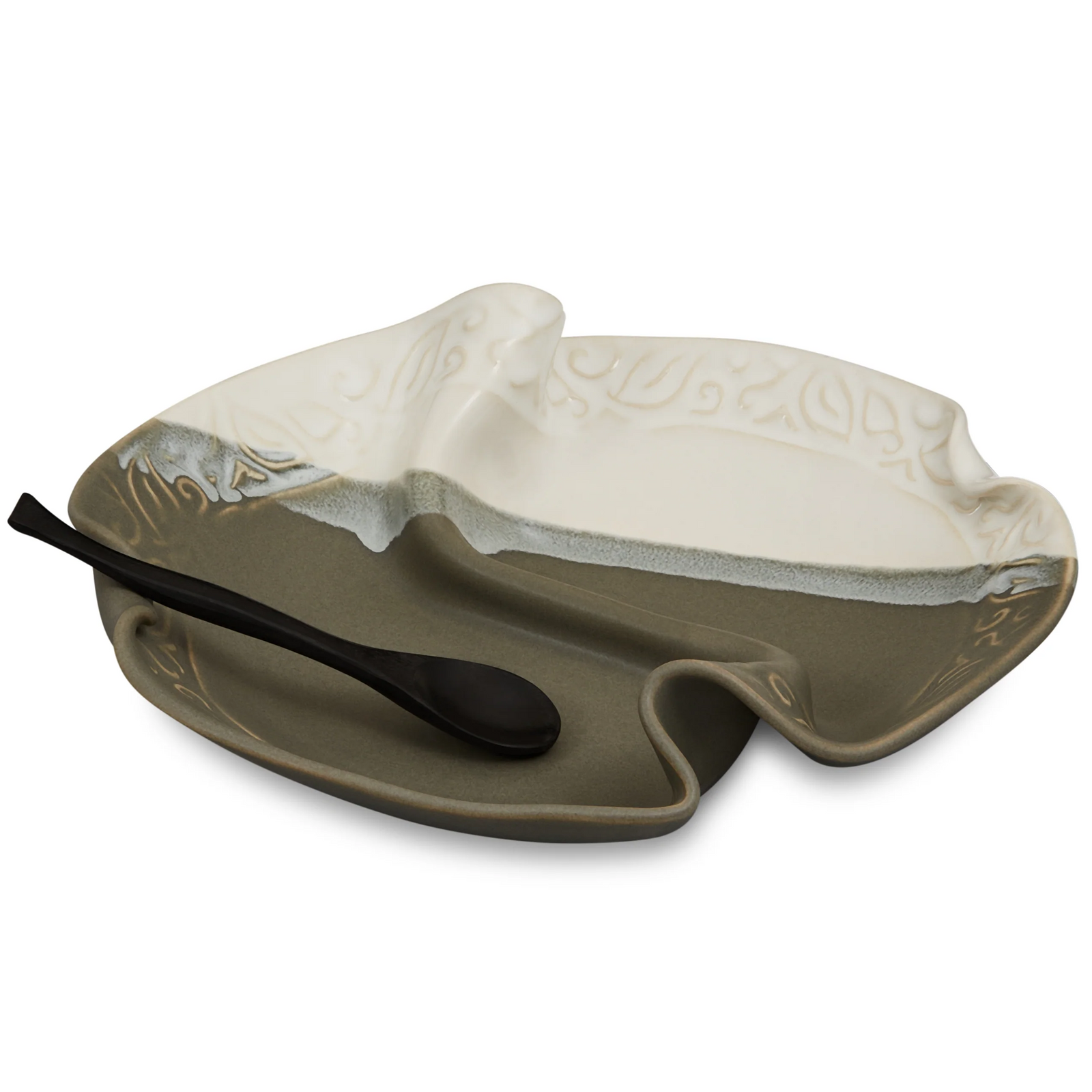 Hilborn Pottery Condiment Set w/Spoon - Grey & White