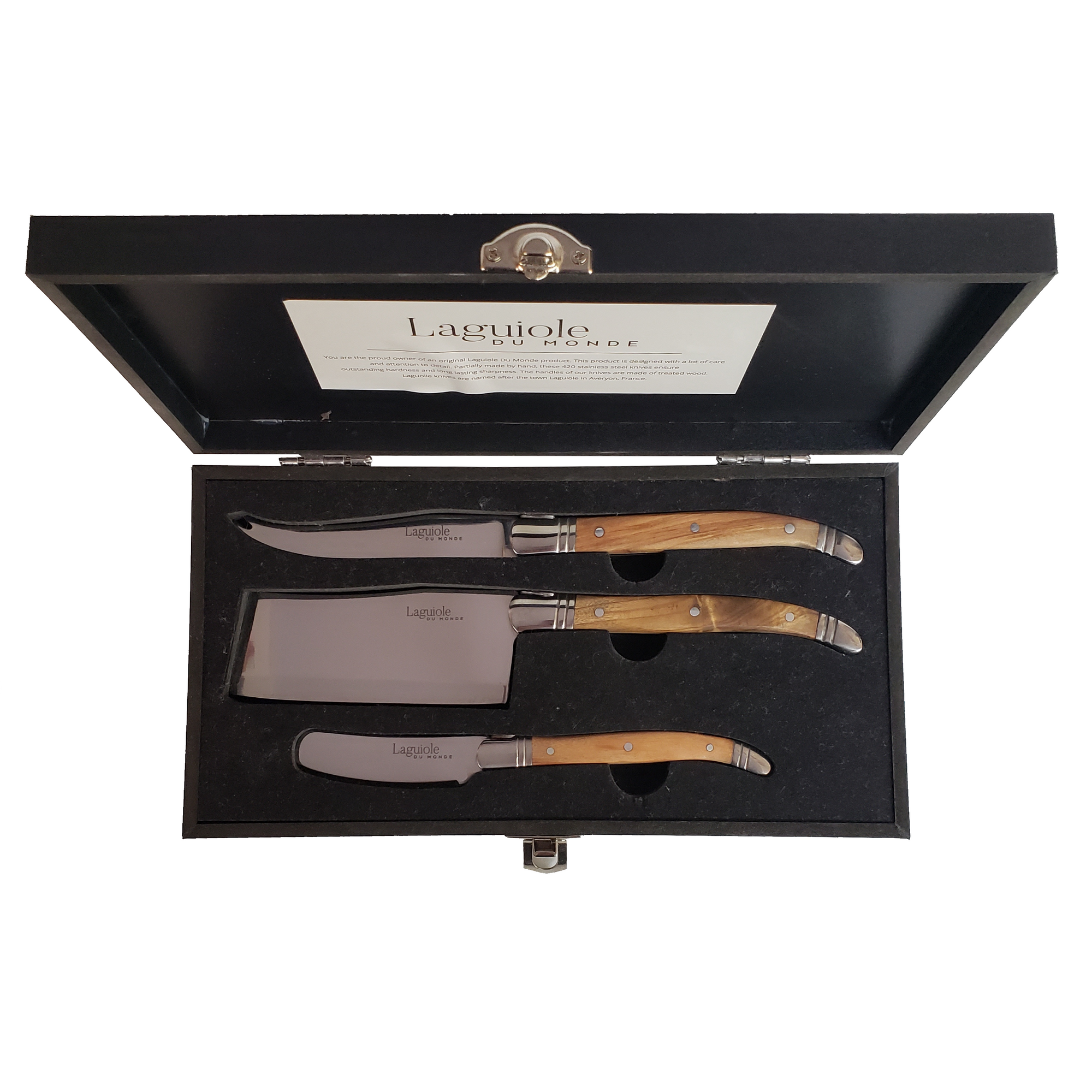 Laguiole 3 Piece Cheese Knife Set - Olive Wood