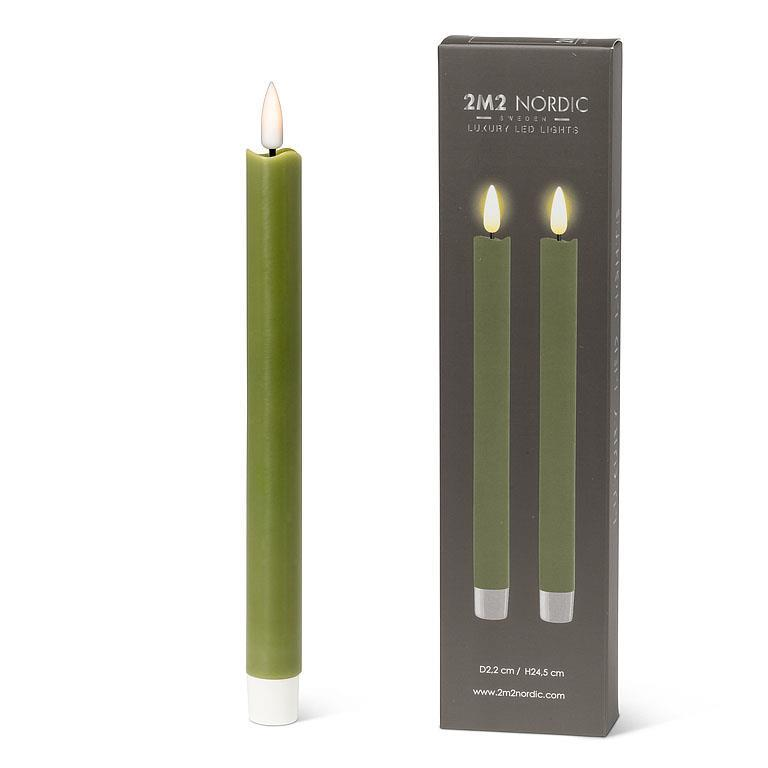 2M2 LED Candle Taper 9.5" - Green (Set of 2)