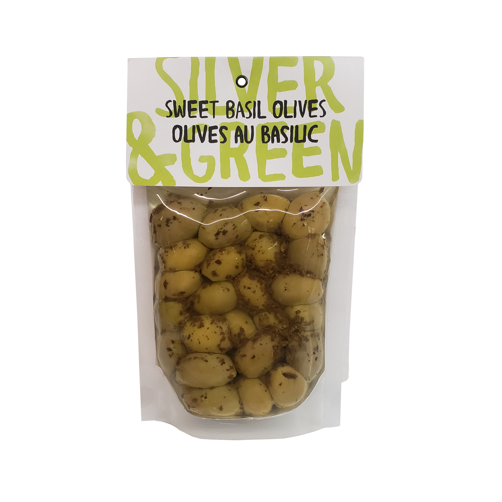 Silver & Green Sweet Basil Olives