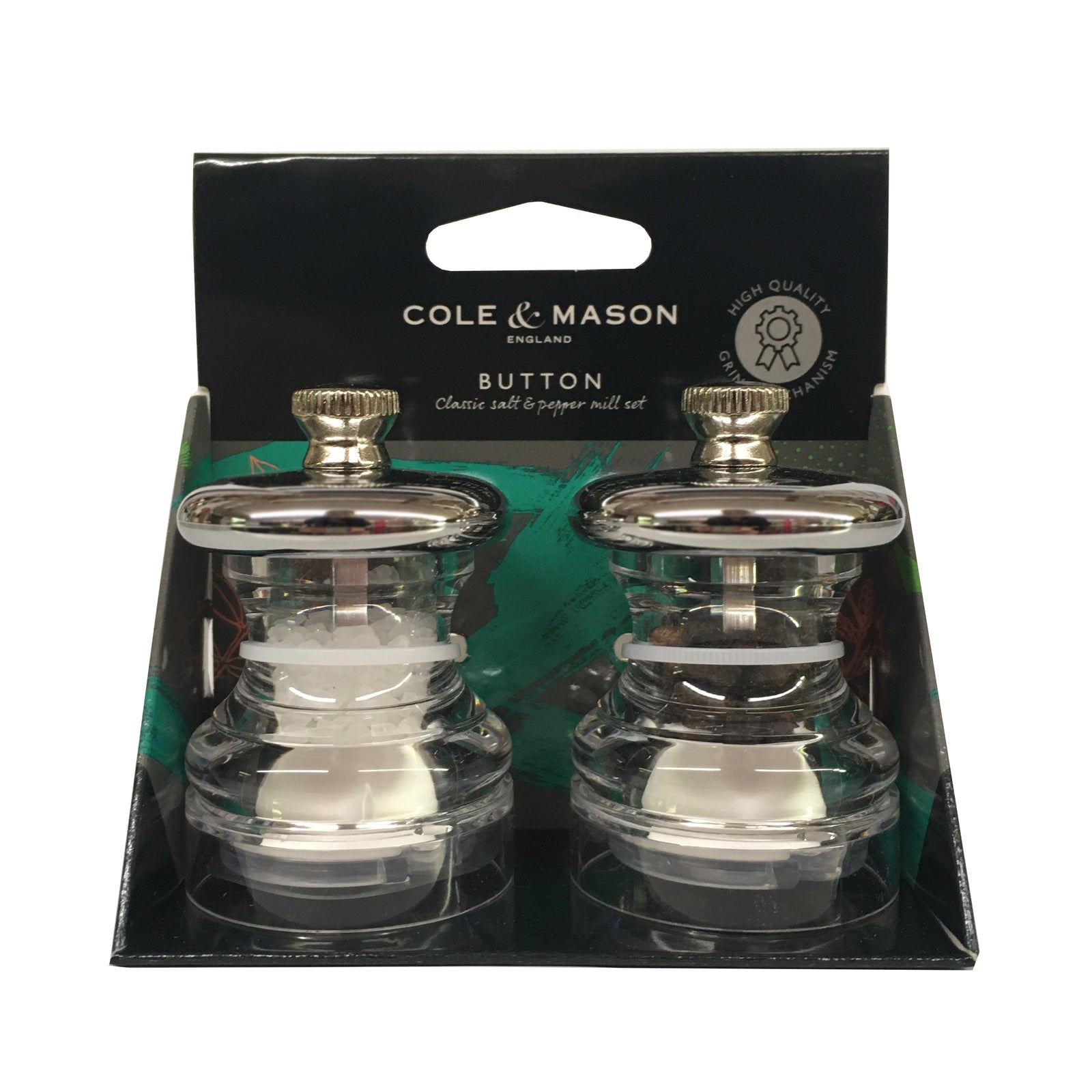 Cole & Mason Salt and Pepper Mill Gift Set Button