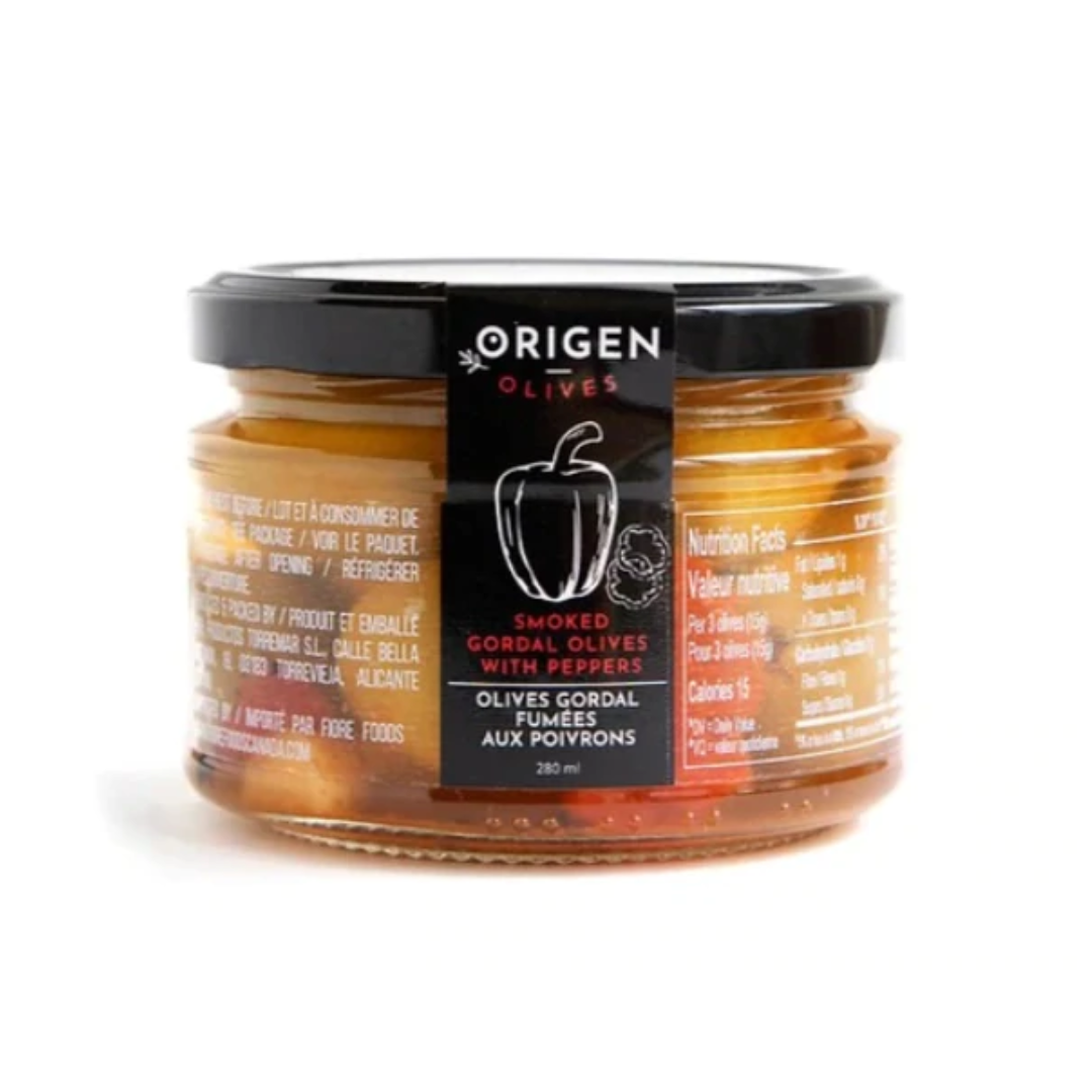 Origen Smoked Gordal Olives with Peppers 280ml