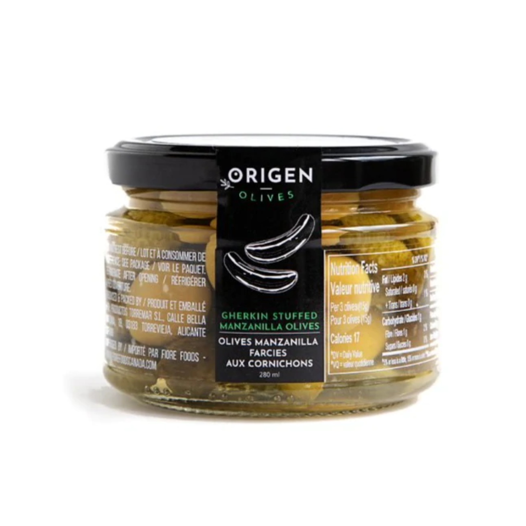 Origen Gherkin Stuffed Manzanilla Olives 280ml
